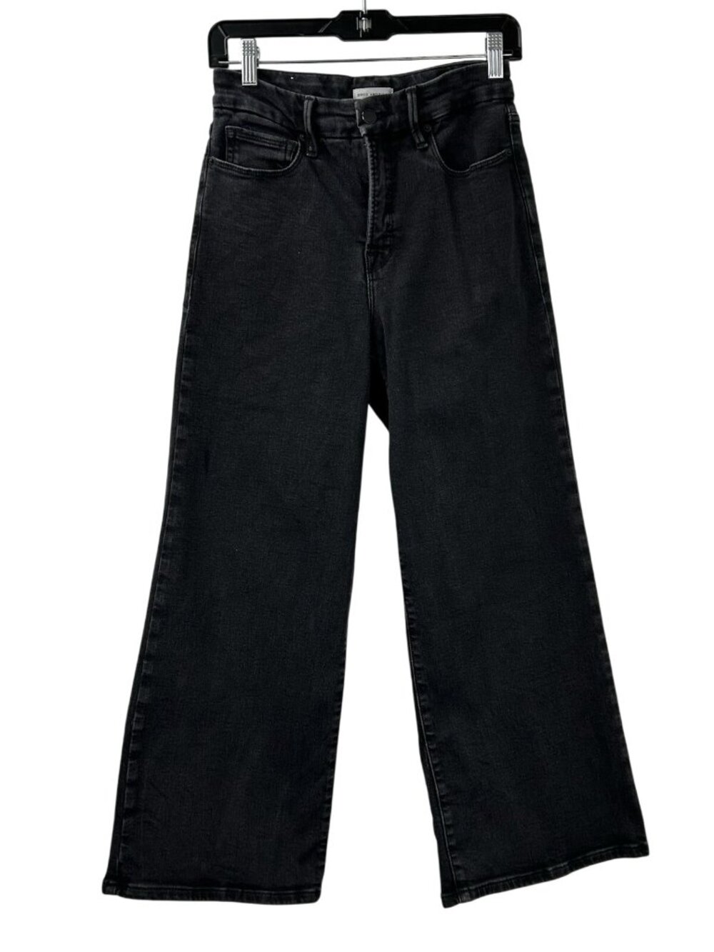 GOOD AMERICAN Good Waist Cropped Palazzo Never Fade Jeans Black Womens Size 4/27 - Picture 5 of 16